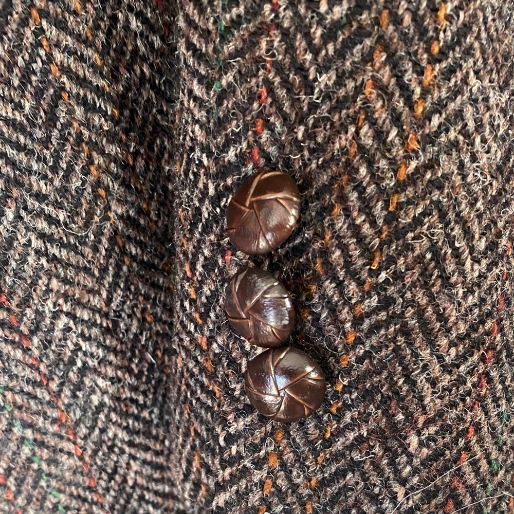 Grey Herringbone Blazer for Men orange red green stripes Harris Tweed Wool - Picture 6 of 10